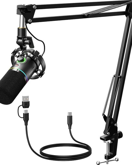 MAONO XLR/USB Dynamic Microphone Kit, RGB Podcast Mic with Software, Mute, Gain Knob, Volume Control, Boom Arm for Streaming, Gaming, Voice-Over, Recording-PD200XS Black