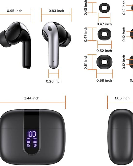 TAGRY Bluetooth Headphones True Wireless Earbuds 60H Playback LED Power Display Earphones with Wireless Charging Case IPX5 Waterproof in-Ear Ear buds with Mic for TV Smart Phone Laptop Computer Sports