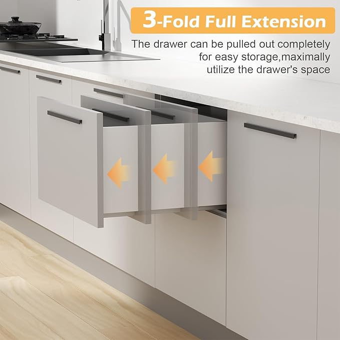 TMGSK Pair Undermount Drawer Slides Bottom Mount Pull Out Shelf Slider Under Mount Drawer Glides Full Extension Soft Close Drawer Runner Shelf Track for Kitchen Face Frame or Frameless Cabinet Drawer