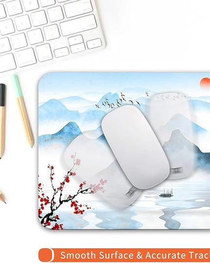 Square Mouse Pad Ink Painting Landscape, Personalized Premium-Textured Custom Mouse Mat Design, Washable Mousepad Cloth, Non-Slip Rubber Base Computer Mouse Pads for Wireless Mouse