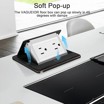 Vagueior Recessed Floor Electrical Outlet Kit,Waterproof Electrical Outlet Covcer Box,Hidden 20A Tamper-Resistant Receptacle Outlet with Slow Elastic Damping ，ETL Certified,ORB
