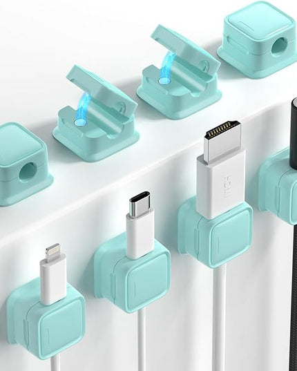 8 Pack Magnetic Cord Organizer, Easy Secure Adhesive Cable Management, Wire Holder Keeper Organizer Management, Hide Or Organize Phone USB Charger Cable for Home,Office,Car,Desk,Nightstand-Blue