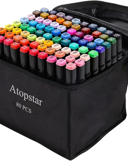 80 Colors Alcohol Markers Artist Drawing Art for Kids Dual Tip Adult Coloring Painting Supplies Perfect Boys Girls Students Adult(80 Black Shell)