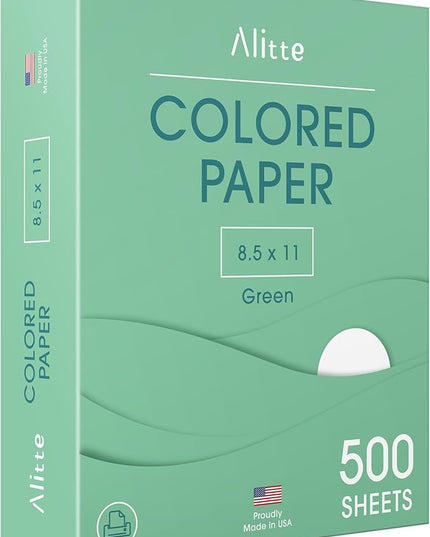 Alitte Colored Paper 500-Sheets - Green Paper, 8.5 x 11 Colored Printer Paper, Arts & Crafts, DIY Projects - School & Office Supplies - Pastel Copy Paper, 1 Ream, Made in the USA
