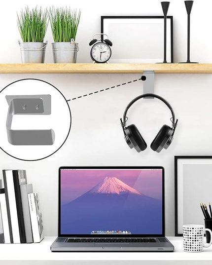 GEEKRIA Under-Desk Headphone Stand Mount Holder, Headsets Hanger, Gaming Headset Headphone Hook, Universal Stand for All Headphone Size (2 Pcs/C/Silver)