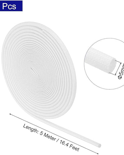 MECCANIXITY 5Pcs Wire Insulation Braid Fire Sleeve,16.4Ft-5mm ID White, High Temp Silicone Coated Fiberglass Sleeving for Automotive Hose Lines Electrical Wiring