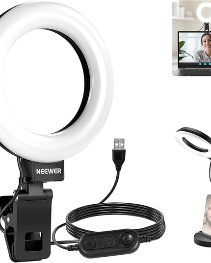 NEEWER Basics 5" LED Desktop Ring Light with Stand, Monitor Clamp, 10W, Compatible with iPhone Desk Computer Laptop Webcam Phone for Selfie Makeup Recording Zoom Video Conference Lighting, Black BR60