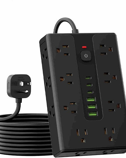 Power Board Surge Protector with 16 sockets, Equipped with 3 USB A and 3 USB C Ports, Suitable for Various Devices, Including Home, Office, and Dormitory (black6.5FT)
