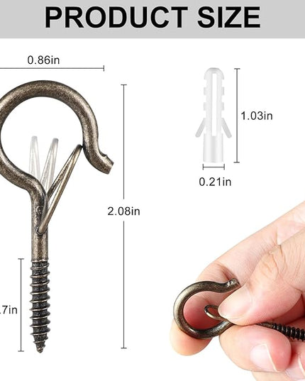 FSAH 35 PCS Screw-in Hooks for Outdoor String Lights, Q Hangers Hooks Outdoor for Outside, Swivel Hanging Basket Patio Light Hooks with Safe Buckle Screw in Planter Eye Hook for Wall Ceiling, Copper