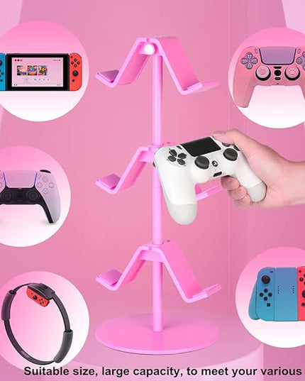 Controller Holder Pink,Headphone Stand,3 Tier Multi Adjustable Game Controller Headset Hanger for All Universal Gaming PC Accessories, Xbox PS4 PS5 Nintendo Switch(Cute Pink)