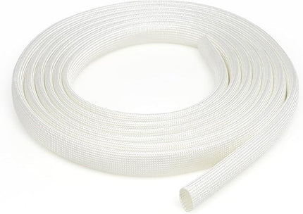 Braided Fiberglass Sleeve, 10ft High Temp Cable Sleeve, Flexible Cable Management Cable Protector for Car Wire Loom Protection (White, 1/4")