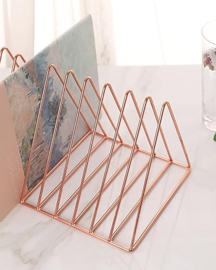 Sooyee 2 Pack 9 Slot Rose Gold Magazine Holder,Desktop File Sorter Organizer Triangle Bookshelf Decor Home Office