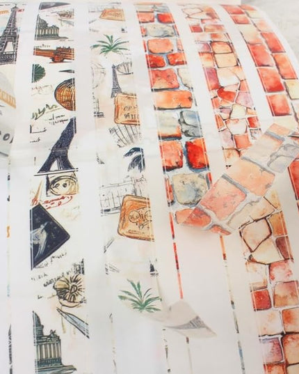 Dwpetzo Travel Scenery Scrapbook Stickers for Scrapbooking, Precut Landmark PET Washi Sticker Book for Journaling, Junk Journals Supplies, Planner, Crafts Arts, A5, 20 Sheets