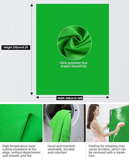 HEMMOTOP Green Screen Backdrop Kit, 8x6.8ft Wider Green Screen with Stand, Portable Chromakey Greenscreen Background with Stand, Spring Clamps, Carrying Case for Zoom, Streaming, Video