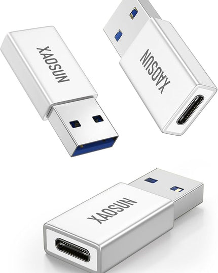 XAOSUN 10Gbps USB to USB C Adapter 3 Pack, 3.1 USBC Female to USB Male Adapter, One-Sided SuperSpeed Data Sync, 100W Fast Charging for iPhone 16 15 14 13, Laptop, Charger, Quest Link, etc, Sliver