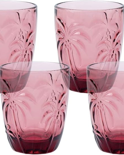 M&N HOME Colored Whiskey Glasses, Set of 4 Colorful Drinking Glasses, 9 Oz Coconut Cups, Glass Tumblers, Glass Cups for Water and Juice, Tiki Cups, Tropical Themed Glassware Set - PURPLE SET