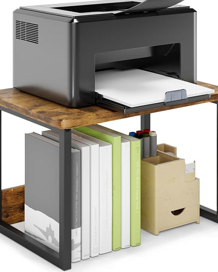 MARTY Printer Stand with Storage for Desk, Desktop Printer Stand Shelf Organzier for Home/Office Heavy Duty Printer Riser Under Desk Small Printer Table for Fax Machine Copier Scanner(Rustic Brown)