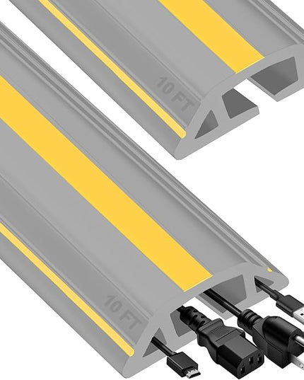 MYFAMIREA 20FT Floor Cord Cover Heavy Duty Cable Cover Protector 3 Channels Extension PVC Floor Wire Cover Outdoor Cord Hider Management Cord Cover for Wire on Floor Home Outdoor (2PCS 10FT, Grey)