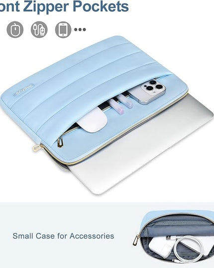 MOSISO 13.3 inch Laptop Case, 13-13.3 inch Puffy Laptop Sleeve Compatible with MacBook Air 13 13.6 M4 M3 M2 M1/Pro 13/Pro 14, HP Dell ASUS Lenovo,Polyester Horizontal Bag with Small Case, Air Blue