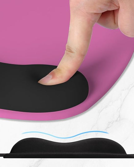 ITNRSIIET Ergonomic Mouse Pad, Cushioned Gel Wrist Rest, Non-Slip Base, Smooth Surface, Cute Multi-Color, 9.5 x 8.2 in, Black-Pink Contrast