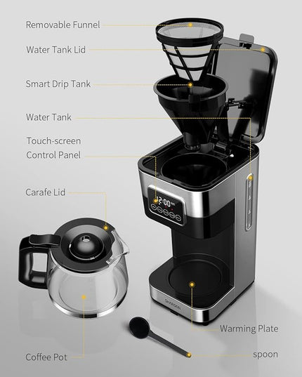 SHARDOR 10-Cup Programmable Coffee Maker, Regular & Strong Brew Drip Coffee Machine for Home and Office, Auto Shut Off, Permanent Filter, Silver