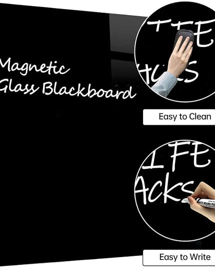 Magnetic Glass Dry Erase Board - Black Board 48 x 96 Inch Wall Mounted Glass Whiteboard, Large Frameless White Board for Wall Office, Home & School, Black