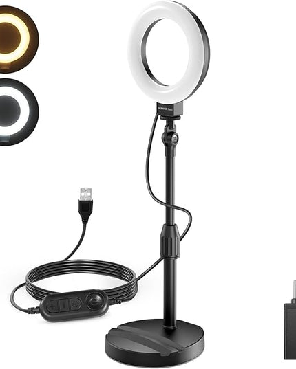 NEEWER Basics 5"/13cm Desk Ring Light with Stand, Phone Holder Base, 10W LED Selfie Light Compatible with iPhone for Video Recording Laptop Webcam Zoom Video Conference Lighting Makeup, Black BR60