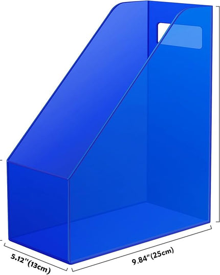 Acrylic Magazine Rack Desk File Holder Organizer for Office Desktop Vertical Magazine Storage Box, 12 x 10 x 5'', Klein Blue