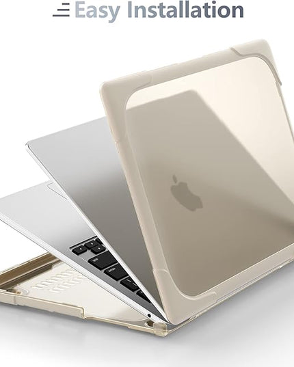 Batianda for M4 MacBook Air 13.6 inch Case 2025 2024 2022 Release Model A3240 A2681(M2) A3113(M3), Heavy Duty Shockproof Protective Hard Shell with Fold Kickstand & Keyboard Cover, Khaki