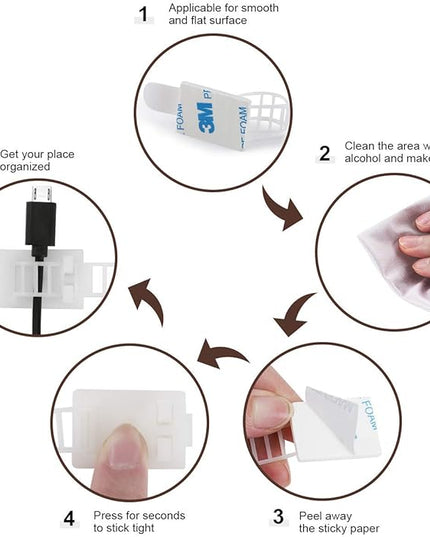 100Pcs Adhesive Cable Management Clips with 50Pcs Zip Ties, Adjustable Nylon Cable Strap Ties Wire Clips Clamps Organizer, Extra Screw & Hole - 3.55 Inch White