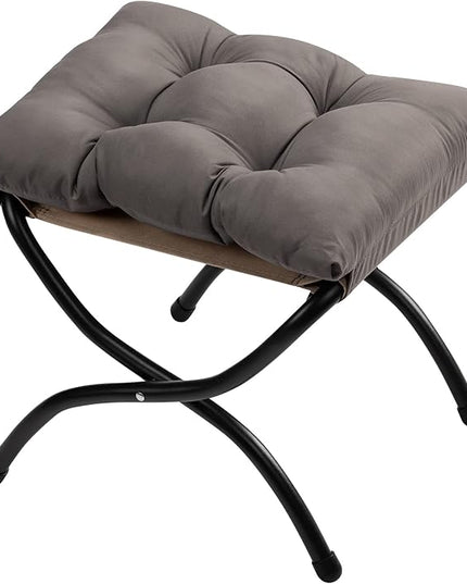 HollyHOME 15"(H) Folding Footrest Stool, Upholstered Small Foldable Ottoman, Accent Padded Sofa Foot Stool for Lazy Chair, Metal Frame Portable Foot Rest Ottoman for Living Room, Bedroom, Dark Grey