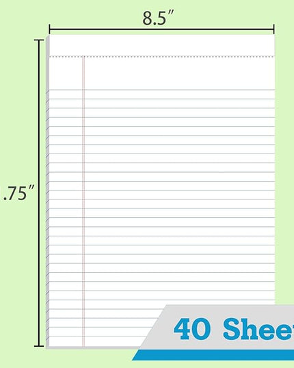 KAISA White Legal Pads Writing Pads Recycled Paper 8.5"x11.75" Wide Ruled Perforated 40 sheets Hard Back Notepads 8-1/2"x 11-3/4" Writing Tablet For Office Supplies Lined Paper (White 2pads)