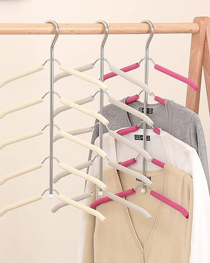 Multi-Layer Clothes Hangers Blouse Tree Hangers 3 Pack 5 in 1 Non Slip Space Saving Stainless Steel Shirt Hangers Closet Organizer（3，Grey）