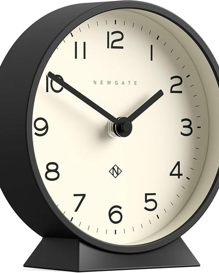 NEWGATE® M Mantel Echo Desk Clock | Modern Round Design | Black | Easy to Read Numbers | Contemporary Style for Desk, Table, Shelf or Bedside