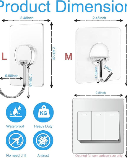 Large Adhesive Hooks for Hanging Heavy Duty Wall Hooks Self Adhesive Towel Coat Hooks Waterproof Transparent Hook for Bathroom Shower Kitchen Keys Door Outdoor Home Improvement Utility Hook 12 Pack