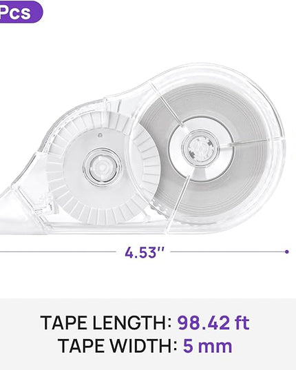 JEFURE 2 Pcs Correction Tape, 98.43 Ft White Wrong Out Tear-Resistant Bulk, Instant Corrections Easy To Use Applicator for School, Office, Note Taking, Journal (Tape Width 0.2 in，Clear)