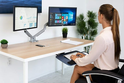 Mount-It! Dual Monitor Arm Mount Desk Stand | 2 x 3.0 USB Ports | Articulating Mechanical Spring Height Adjustable | Fits Two 24 27 29 30 32 Inch VESA 75 100 Compatible Screens | C-Clamp and Grommet