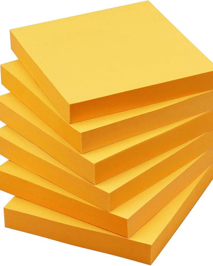 Sticky Notes 3x3 Self-Stick Notes Pads with 6 Bright Colors, Easy to Post for Office, School, Home, 6 Pads/Pack, 100 Sheets/Pad (Orange)