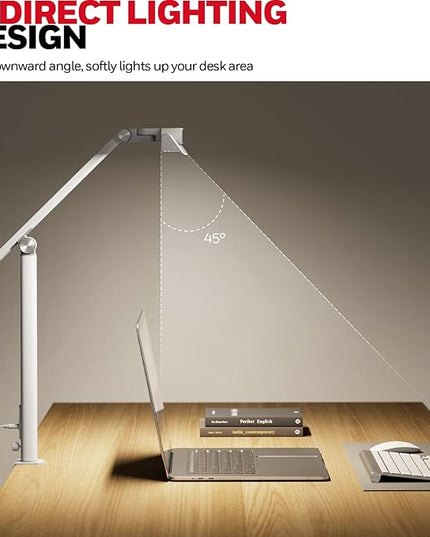 Honeywell LED Desk Lamp with Clamp - HJ1 Sunturalux Eye-Caring Clip on Lights for Home Office, 1200LM Clamp Lamp 4 Color Modes Stepless Dimming Task Desk Light for Working White