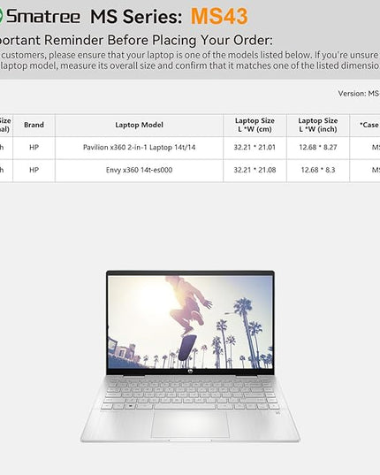 Smatree MS43 Hard EVA Protective Sleeve Case with Stand Compatible for 14 inch HP Pavilion x360 2-in-1 Laptop 14t-ek1000/14-ek0097nr, for 14 inch HP Envy x360 14t-es000 Waterproof Sleeve