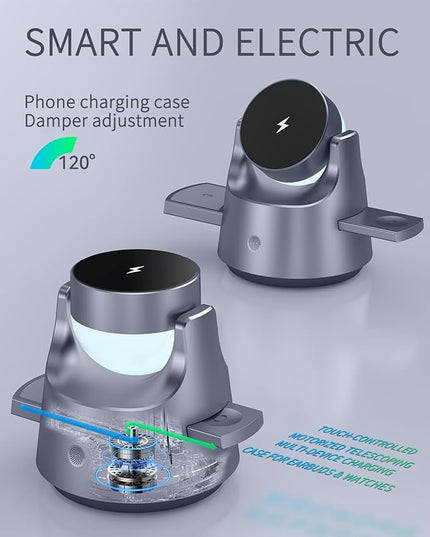 4-in-1 Magnetic Wireless Charging Station with Night Light – Fast Charger Dock for iPhone 17/16/15/14/13, Apple Watch, AirPods – Adjustable Angle MagSafe-Compatible Desk & Bedside Charging Stand