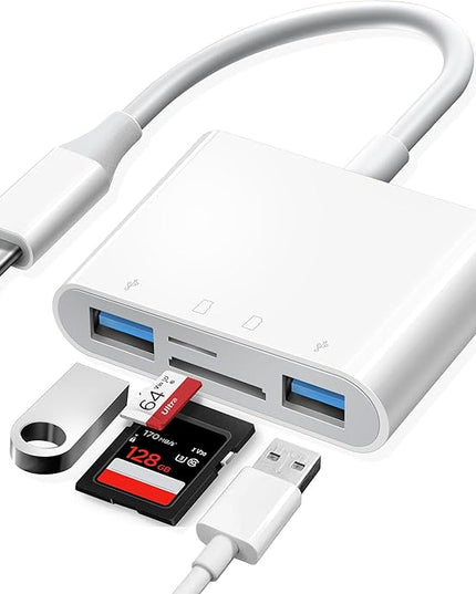 USB C SD Card Reader, Type C 4-Slots Memory Card Adapter with Dual USB Ports, Supports SD, MicroSD, Compatible with iPhone 15,iPhone 16, iPad, Mac, Laptop, MacBook, Android Galaxy