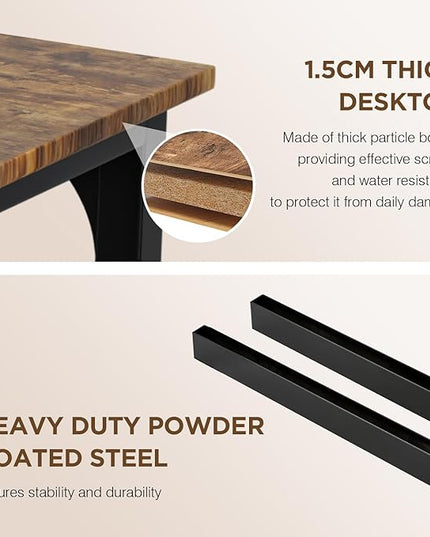 PayLessHere | 47 Inch Computer Desk | Brown | Office Desk with Metal Frame, Adjustable Feet | Water-Resistant, Scratchproof Surface | Sturdy Writing Table for Home Office or Study | Pack of 1