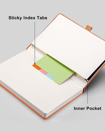 RETTACY Lined Journal Notebook, 192 Numbered Pages, A5 Medium Size (5.7'' x 8.3''), for Men & Women, Journaling, Writing, Work & Office, Leather Hardcover, 100 GSM Thick Paper (Orange)