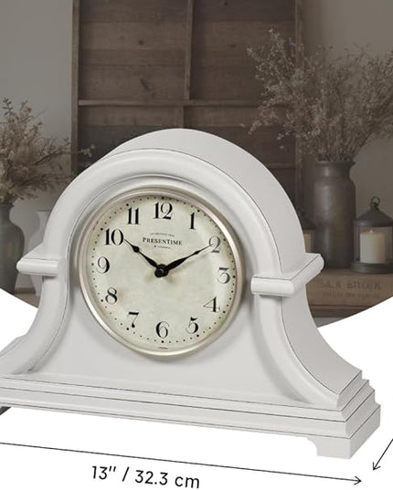 Presentime & Co. Mantel Clock Vintage Farmhouse Series, Napoleon Desk & Shelf Clock, 13 x 10 inch, Domed Lens, Quartz Movement, ABS Plastic Case, Gray Cream Finish (Home/Tabletop Decoration)