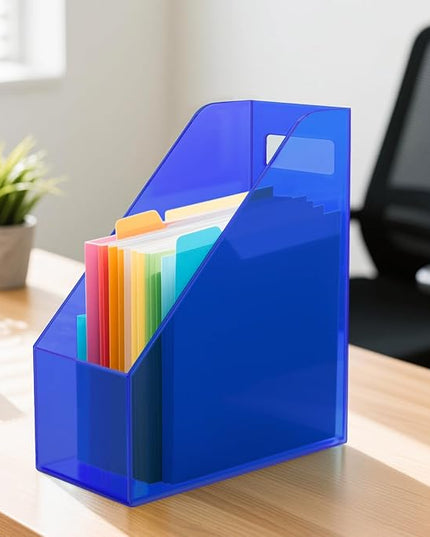 Acrylic Magazine Rack Desk File Holder Organizer for Office Desktop Vertical Magazine Storage Box, 12 x 10 x 5'', Klein Blue
