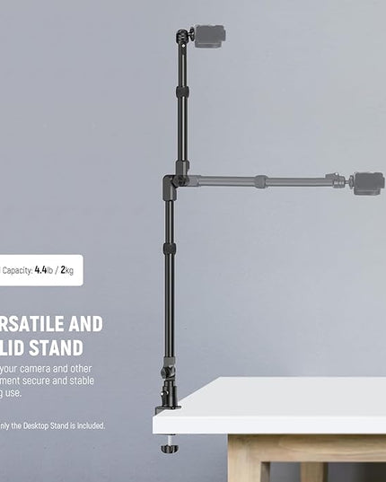 NEEWER 45.5" Overhead Camera Desk Stand, Aluminum 4 Section Magic Mic Boom Arm with C Clamp Mount Phone Holder, for Webcam LED Light Microphone Streaming Zoom Video Recording, Max Load 4.41lb, DS023