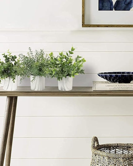 Hollyone Mini Artificial Potted Plants Fake Plants in Marble Pots, 1Pcs Plastic Eucalyptus Greenery Faux Plants for Home Office Desk Room Centerpiece Shelf Décor