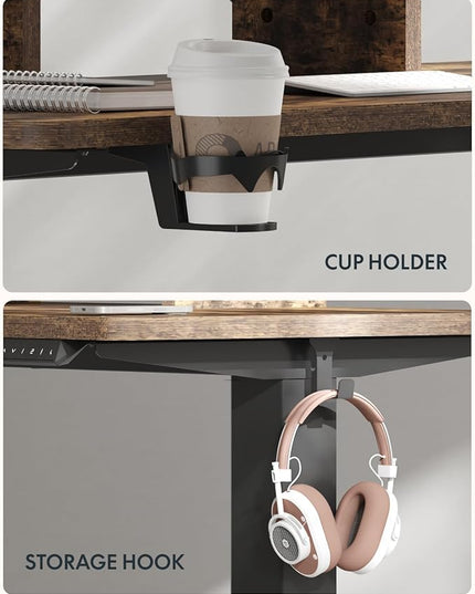 FLEXISPOT Standing Desk with Monitor Stand, 48 x 24 Inches One-Piece Electric Height Adjustable Computer Desk with Cup Holder, Home Office Desks (Black Frame+ Rustic Top)