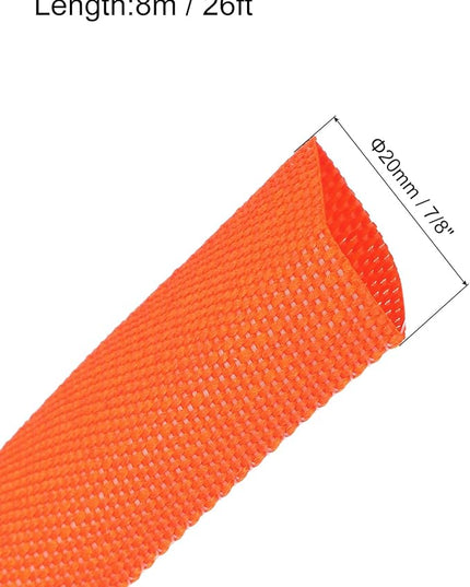 MECCANIXITY Braided Cable Sleeves Heat Shrinkable Fabric Sleeving, 7/8" 26ft Orange 2:1 Ratio Heat Shrinkable Cord Protector for Harness Cable, Network Cable Protection, Cable Management